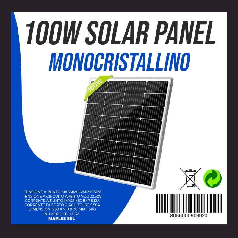 Pannello solare 100W monocristallino